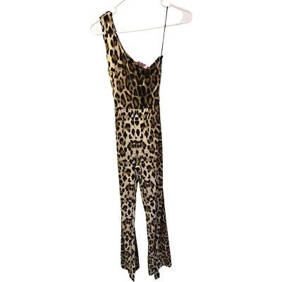 Lilllys Kloset One Shoulder Jumpsuit Womens Small Multi Leopard Sleeveless
