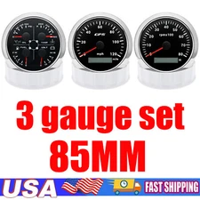 3 Gauge Set 85mm GPS Speedometer 0-120MPH Tachometer Waterproof for Boat Car US