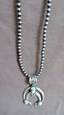 Native Navajo Pearls 18'' Necklace Pixie Turquoise Naja Pendant by Yazzie  JN541