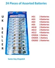24 X ASSORTED Watch Cell BATTERY Batteries Jewellery AG1, AG3, AG4, AG5, AG10, A