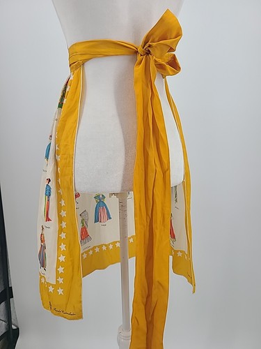 RARE VTG Brooke CADWALLADER silk Scarf Into Apron, A Woman's World Novelty Print - Picture 23 of 24