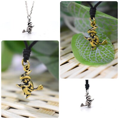 Witch Flying On Broom Charm Pendant Sterling Silver Gold Brass Pendant Necklace