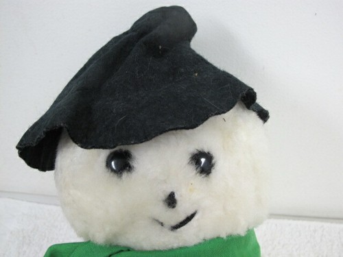 VINTAGE EDEN PLUSH SNOWMAN GREEN SCARF BLACK TOPHAT RED POM POMS 13" - Picture 2 of 4