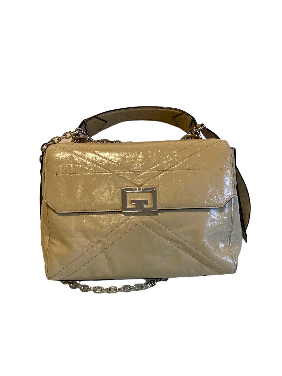 GIVENCHY $1990 Beige Creased Patent Leather Calfskin Medium ID 