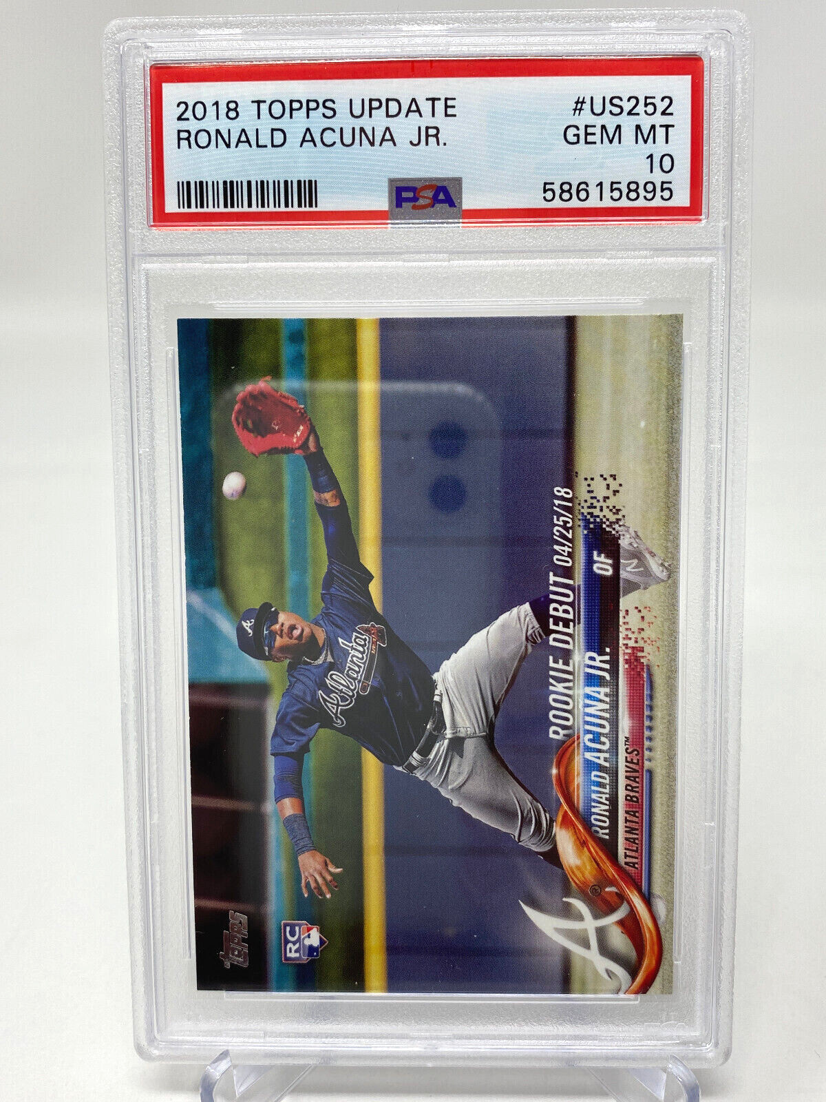 2018 Topps Update #US252 Ronald Acuna Jr. PSA 10 Gem Mint Rookie Debut view 5