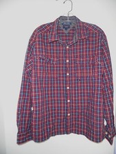 MENS TOMMY HILFIGER RED BLUE PLAID LONG SLEEVE DRESS SHIRT SZ L
