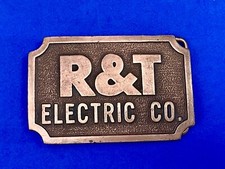 Vintage R&T Electric Brass Belt Buckle Made In Usa By Hitline USA