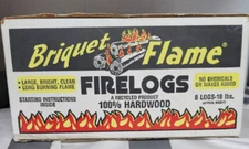 Briquet Flame Hardwood Fire Logs Indoor/Outdoor 8-2.25Lb Logs 18Lbs Long Burning