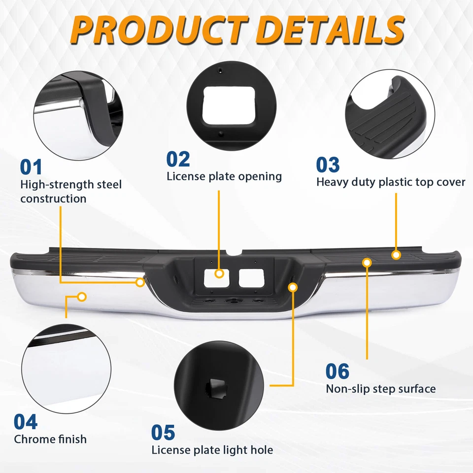 Conjunto de parachoques trasero cromado para Toyota Tundra Base SR5 2000-2006 Foto 3 de 4