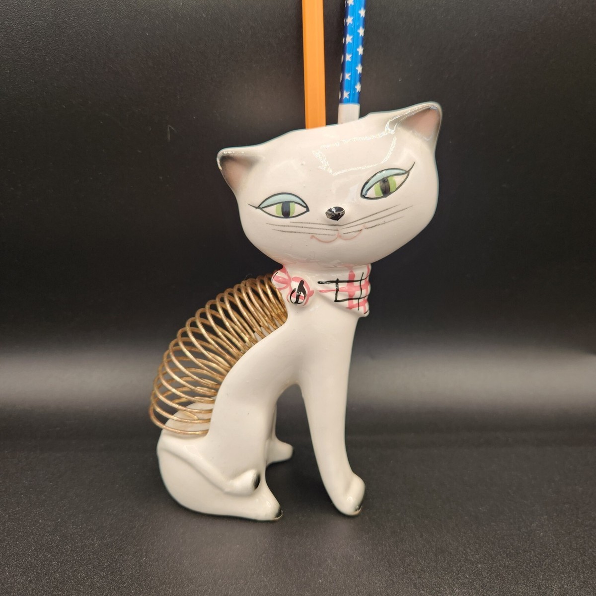 VTG Holt Howard Cozy Kitty Cat Wired Letter Holder Pen Pencil