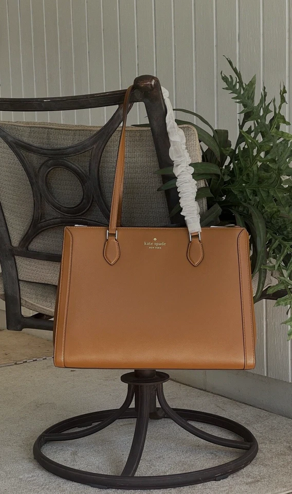 KATE SPADE MADISON LARGE LAPTOP TOTE SHOULDER BAG PURSE CLAY BROWN LEATHER GOLD - Image 4 of 4