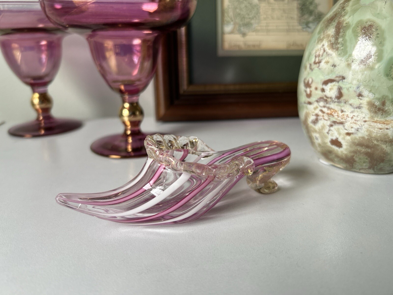 PANTOFOLA D’ORO Splendida ciabatta in vetro artistico di Murano rosa e oro Ottime condizioni 6 pollici