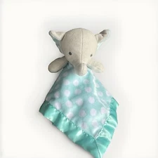 Cuddle Time Elephant Polka Dot Lovey Lovie Security Blanket Satin Aqua Green
