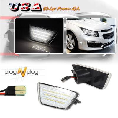 [WHITE LED] Clear Front Bumper Side Marker Lights Pair For 2011-2015 Chevy Cruze