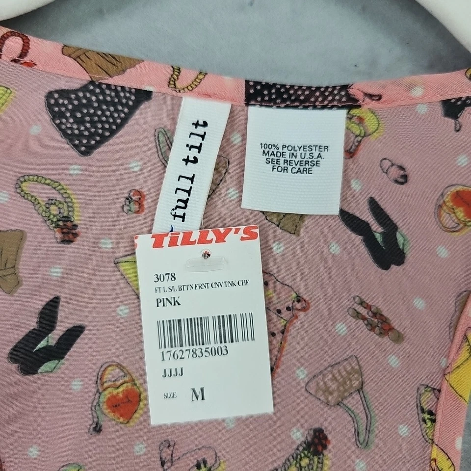 Full Tilt Tank Top Womens M Pink Allover Girly Print Chiffon Racerback Cute Fun - Image 2 of 4