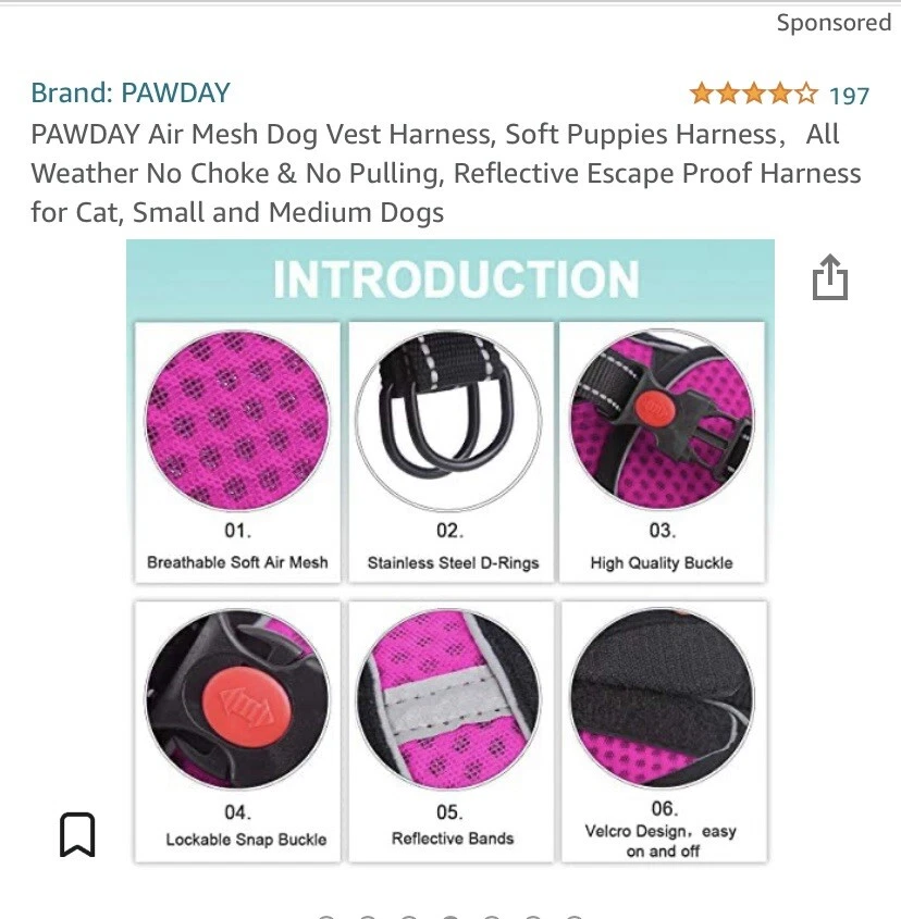 Pawday dog vest harness pink mesh size large no choke no pull reflective - Image 3 of 4