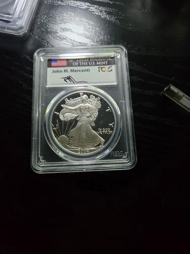 2004 W AMERICAN SILVER EAGLE MERCANTI SIGNED $1 PROOF 1 oz COIN PCGS PF 70 DCAM