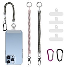 2 Pack Tether Lanyard,Anti Theft Spiral Mobile Strap Glossy Black Pink 4 Patc...