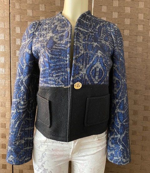 WEILL made in France BLACK AND NAVY CROPPED  WOOL BLEND JACKET sz 6