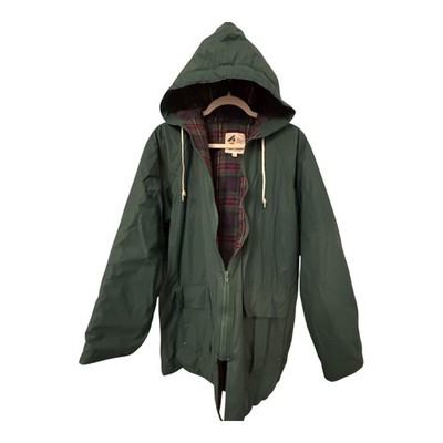 Misty Harbor Any Weather Slicker Plaid Lined PVC Rain Coat Green Women Sz L READ