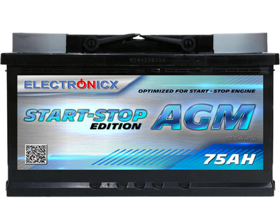 Electronicx AGM Autobatterie Starterbatterie Batterie Start-Stop 75AH 12V 750A