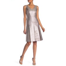 NWT!! LAFAYETTE 148 New York Lois Dress Oyster Metallic Pleated Pleats Size 12