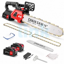 16" Electric Cordless Chainsaw Brushless Handheld Wood Saw +2 Battery & Charger