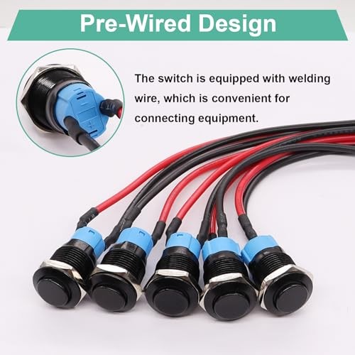 /5 piezas Interruptor de botón pulsador de 12 mm ENCENDIDO apagado mini redondo impermeable carcasa negra cierre - Imagen 5 de 6