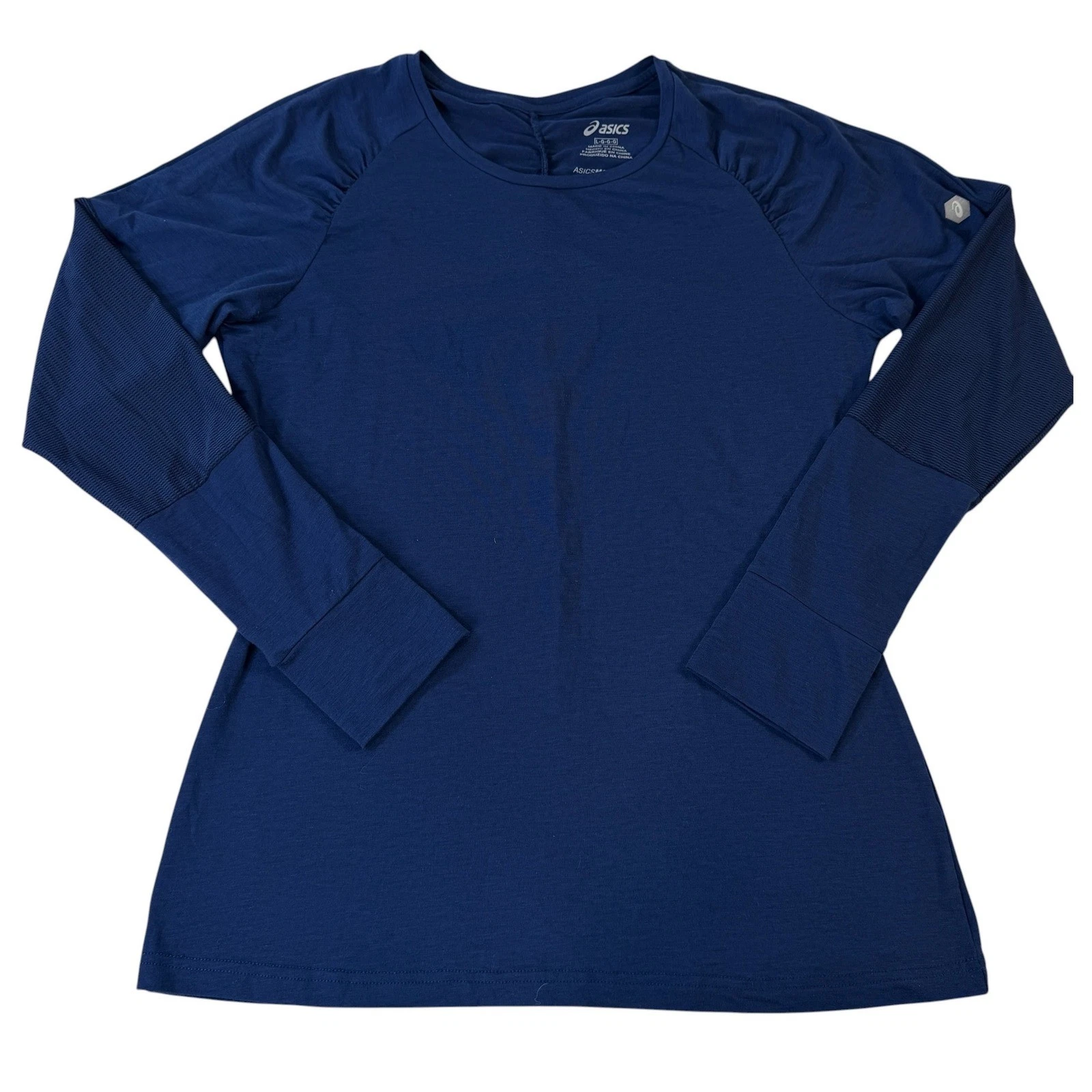 ASICS MotionDry Womens Navy Blue Long Sleeve Running Top Thumbholes Size Large