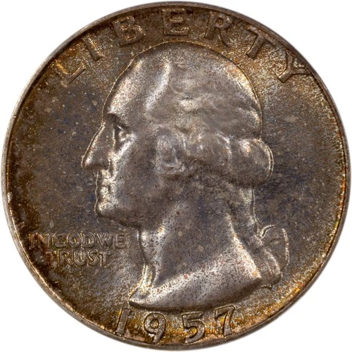 1957 Washington Quarter - NGC MS66+  - Attractive Original Mint Set Toning!