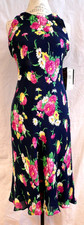 Lauren Women's Midi Dress size 6 navy with floral pattern silk
