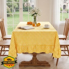 PartyDelight Gingham Ruffled Tablecloth Butter Yellow Washed Cotton Checkered...