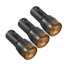 3 Pcs Indicator Light Panel Flashing Lamp with Buzzer Yellow LED AC/DC 24V