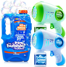 32oz Bubble Solution Refills w 2 LED 10-Hole Bubble Guns Kids Outdoor Party Gift
