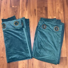 2 Panels Pier 1 Imports Teal Velvet Plush Curtain Panels 50W x 84L Pair Grommets