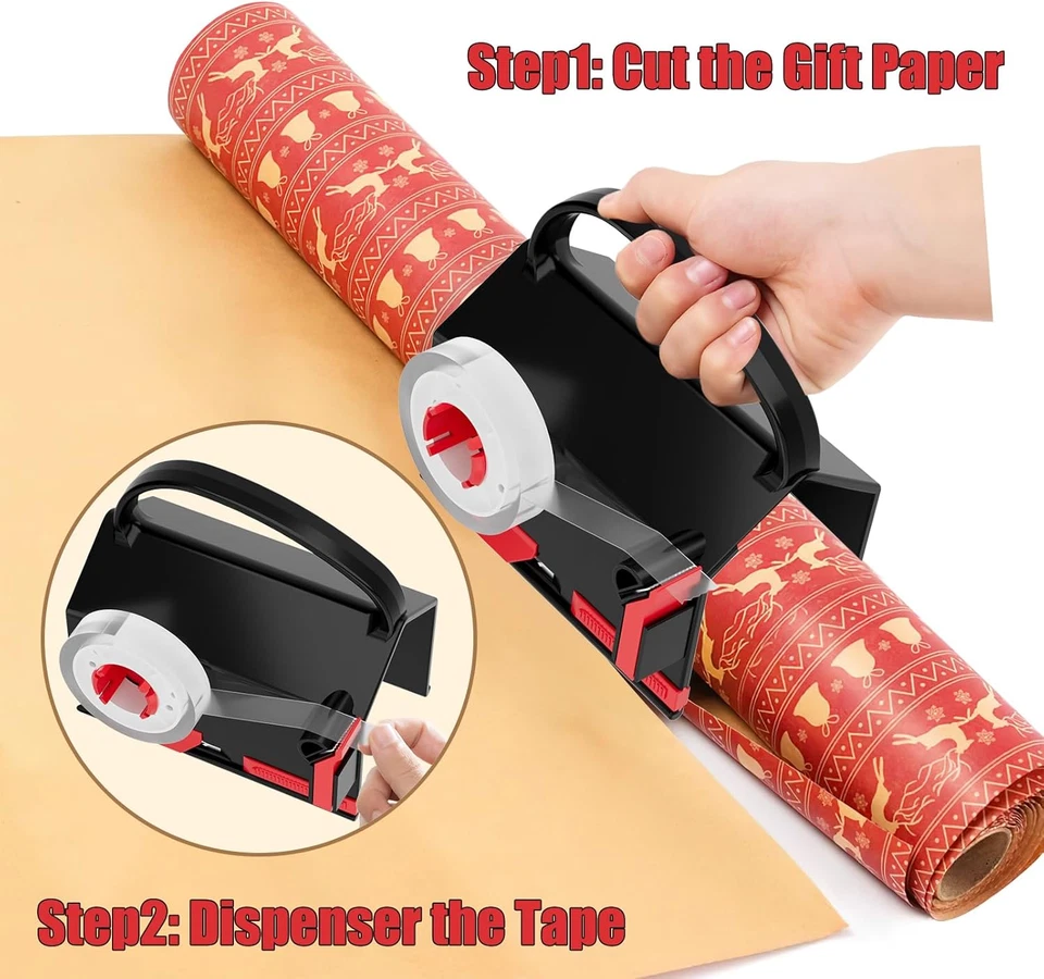 2-Pack Wrapping Paper Cutter & Tape Dispenser for Christmas Gift, Improve Gift P - Image 2 of 4