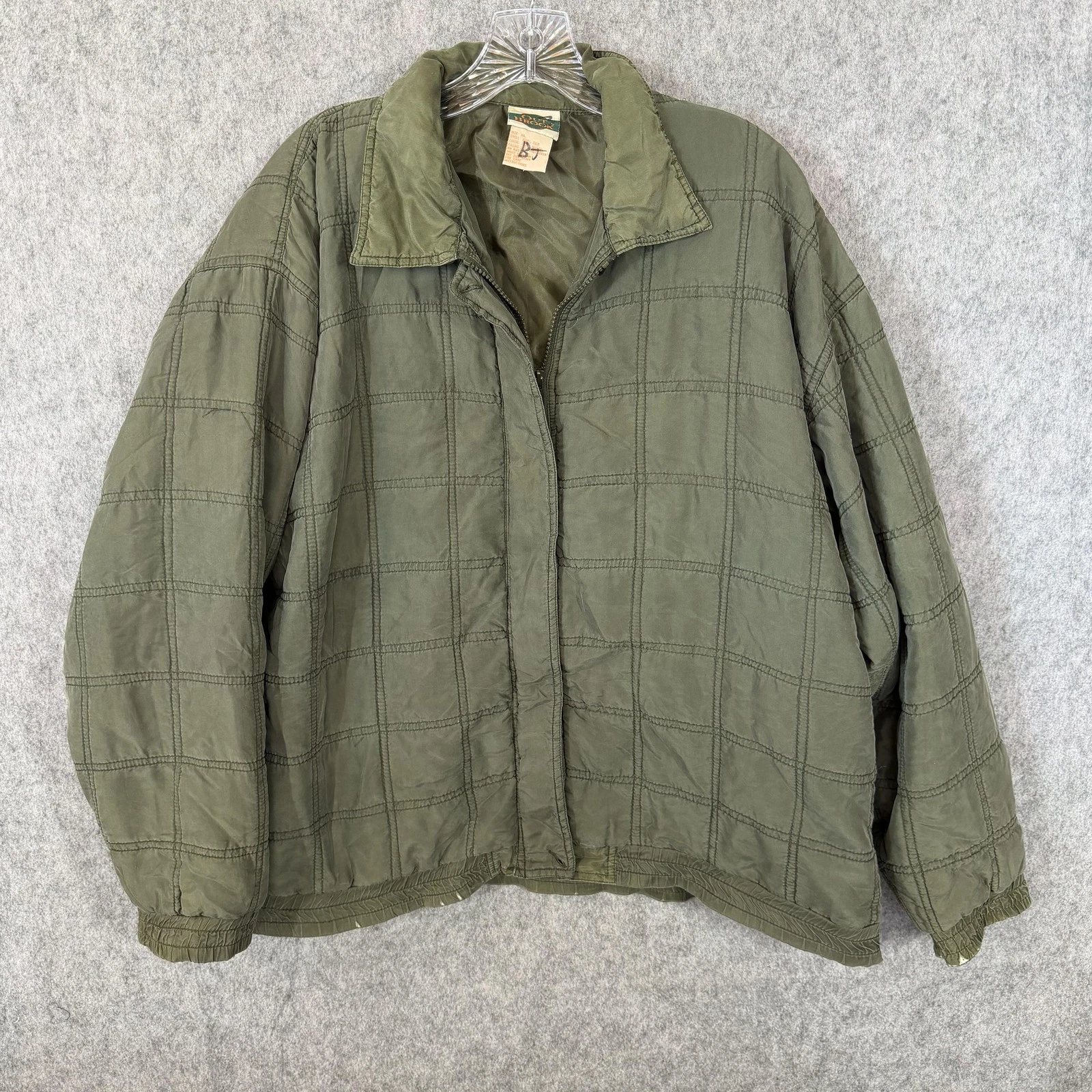 Out Brook Jacket Mens XL Green Quilted Silk Big & Tall Puffer Winter Coat 90s