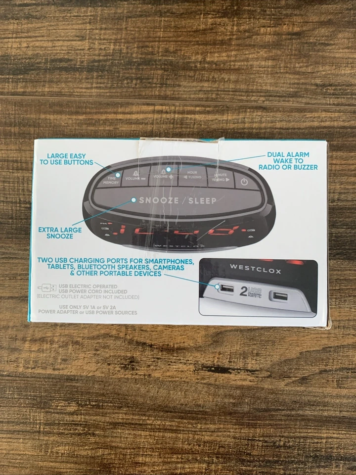 Radio Reloj FM Digital Westclox 2 USB Carga Rápida 1.4" Pantalla LED Grande 80227WM Foto 3 de 4