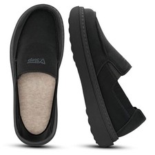 Mens Slippers for Plantar Fasciitis, Casual Slip On Loafers 10 Wide Black