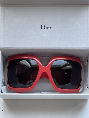 Christian Dior VINTAGE RARE Red Oversized Chrome Trim Sunglasses &Case MINT COND - Picture 12 of 15