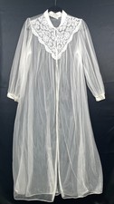 Vintage Apostrophe Peignoir Sheer Lace White Long Bridal Romantic Robe Chest 40
