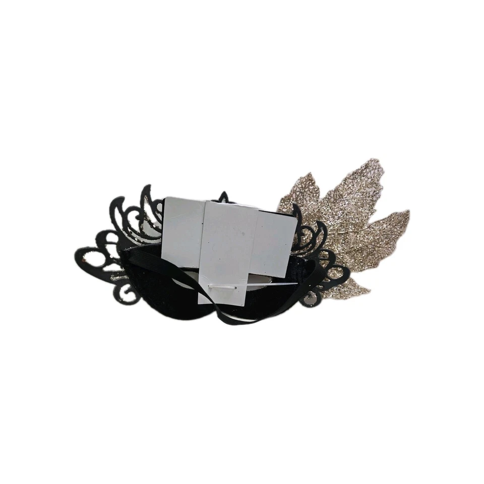 Gold Mardi Gras Glitter Party Masquerade White Feather Women Eye Mask - Image 4 of 4