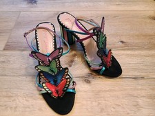 Betsey Johnson Multicolor Butterfly Sequin Strappy Block Heel Sandals 8.5 Women