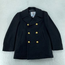Vtg Sterlingwear Anchor Collection Pea Coat Mens 36R Black Wool Double Breasted