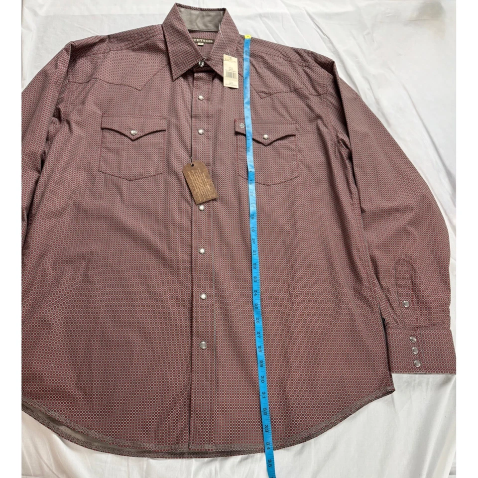 STETSON 男式 XL 西扣前衬衫几何印花长袖棉质 — 第 3/4 张图片