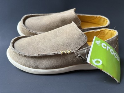 NWT Crocs Santa Cruz Leather Suede II khaki stucco Slip-On Men Loafer  Shoes