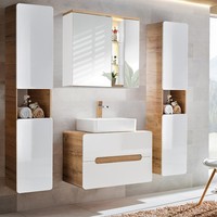 BadmöBel Badezimmer Set Hochglanz Waschtisch Keramik Waschbecken 2 HochschräNke