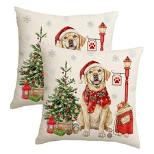 Christmas Pillow Cover 18X18 Set of 2 Watercolor Christmas Labrador Retriever