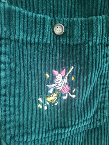 VTG 90s DISNEY Winnie The Pooh Piglet Tigger Green Corduroy Button Shirt Med Y2K - Picture 5 of 14