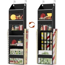 Black Over Door Wrapping Paper Organizer Storage with 3 Removable Drawers & S...